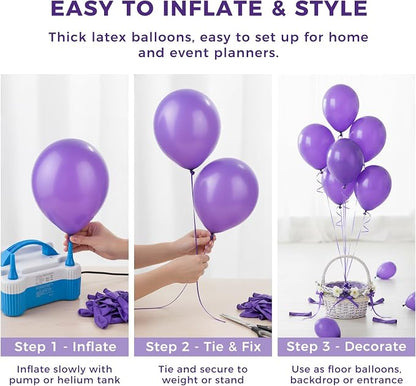 LovesTown 110PCS Purple Latex Balloons 12 Inch Dark Purple Helium Round Balloons - Image 6