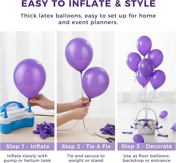 LOVESTOWN 110 PCS Purple Balloons, 12 Inch Bright Purple Latex Balloons | - Image 6
