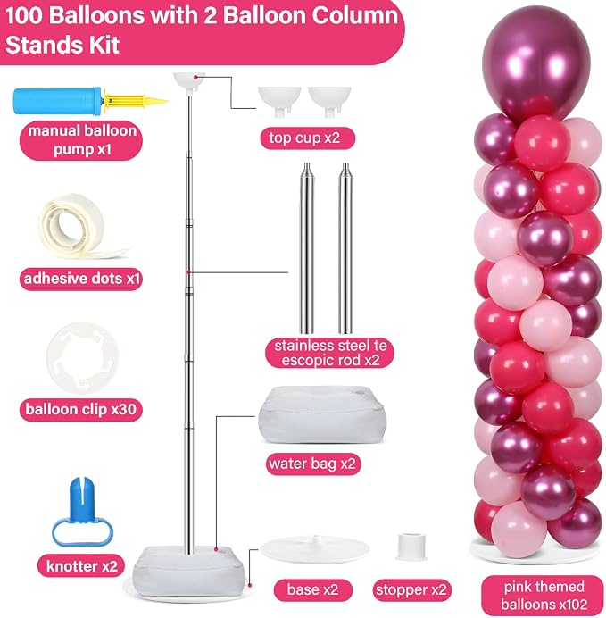 2 Sets Pink Balloon Column Stand Kit - Image 2