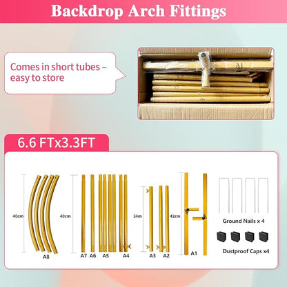 6.6 FT Metal Arch Backdrop Stand, Party Balloon Arch Stand | Dustproof caps - Image 9