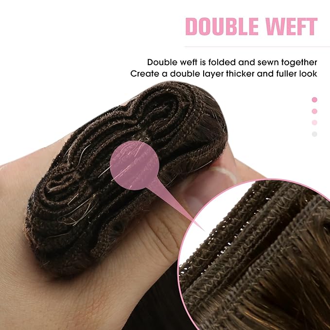 YoungSee Sew in Hair Extensions Real Human Hair 22Inch Ombre Blonde Double Weft Human Hair Extension Brown Roots to Gold Blond Mix Platinum Blonde Hair Extensions Sew in for Long Hair 100G
