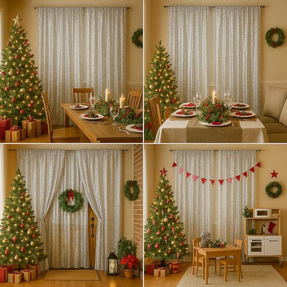 PartyDelight Silver Sequin Backdrop Curtains 2x8ft 4 Panels | Sparkly 3mm - Image 7