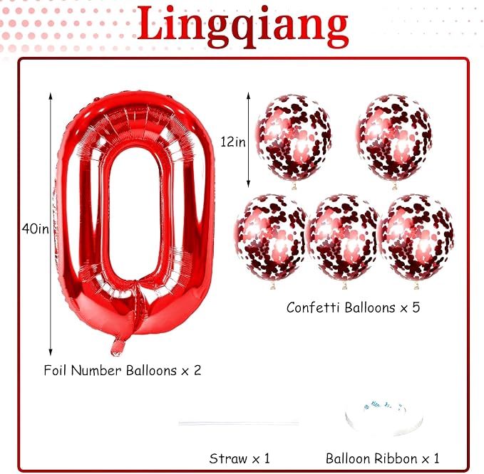 10th Birthday Balloons for Girls Boys, 40 Inch Giant Red Foil Number 10 Balloons - Image 2