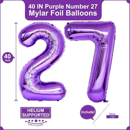 Number 27 Purple Balloons 40 Inch Giant Purple Foil 27 Helium Balloons - Image 2