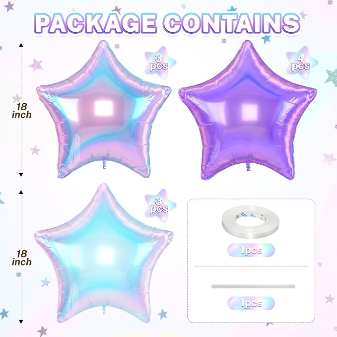 Iridescent Star Balloons, 18 Inches Transparent Crystal Star Balloon - Image 2