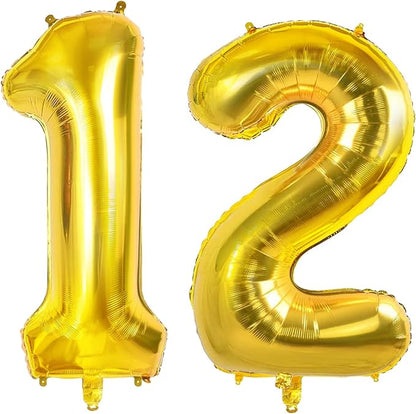 Number 12 Balloons for 12th Birthday Party Decorations, 0-100 Large Gold Foil by Joycard