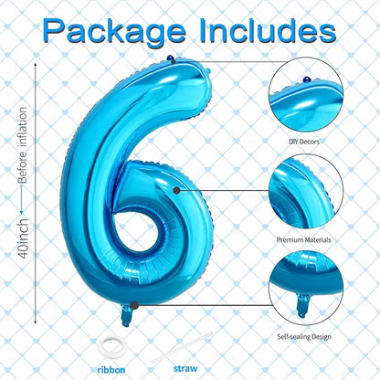 40 Inch Blue Number 6 Balloon, Giant Number Balloons, Birthday Decorations | - Image 3