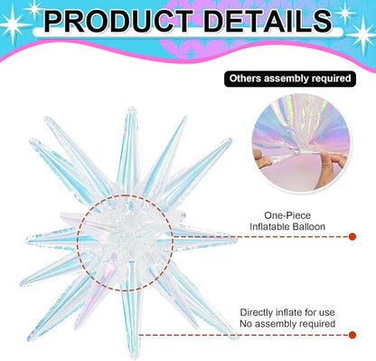 9Pcs Iridescent Star Balloons, Mylar Spike Balloon - Image 3
