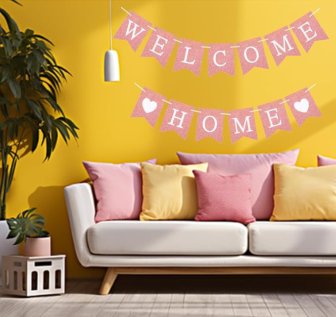 Welcome Home Banner Decorations Glitter Rose Gold Bunting Backdrop - Image 4