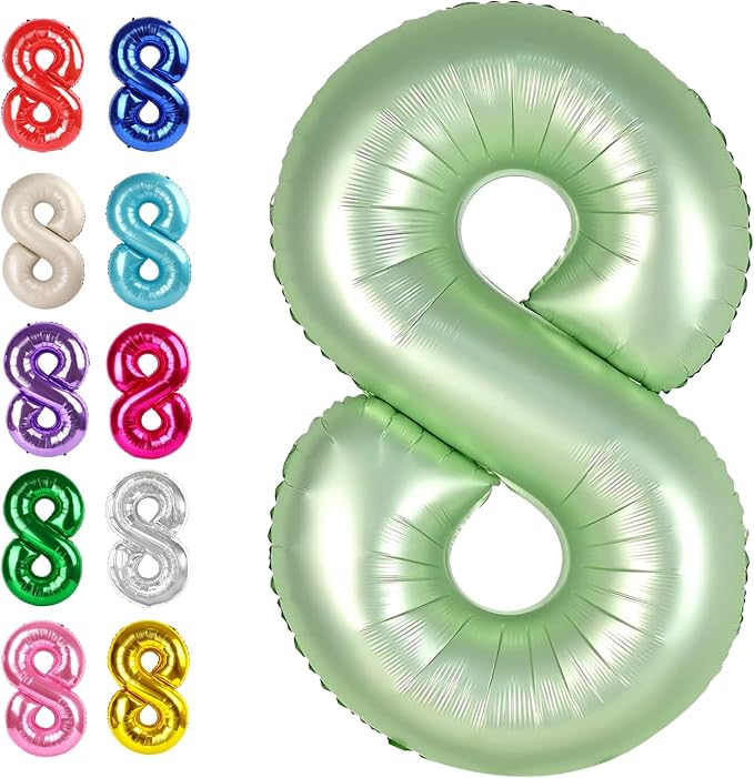 Oliver Green Number 8 Balloon 40 inch, Birthday Party Balloons Decorations | by Upgesy