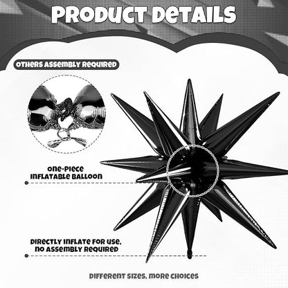 Black Silver Star Balloons, 22/27 Inch Silver and Black Star Foil Balloons - Image 3