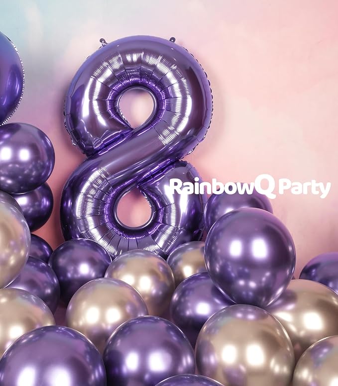 RainbowQ Purple 8 Balloon Number 40 Inch 0-40 Foil Large Balloons | Big Mylar 8 - Image 7
