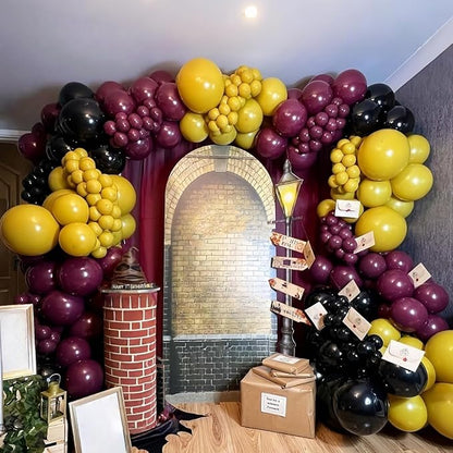 144PC Magic Balloons Arch Kit, Burgundy Black Gold Balloon Garland - Image 3