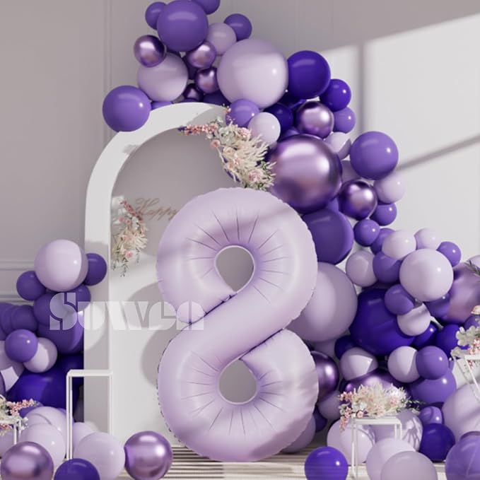 SUWEN 40 Inch Light Purple Lavender Big 8 Balloon Number Foil Helium 0-9 | 8th - Image 4