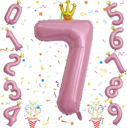 Pastel Pink Crown Number 7 Balloon, 40 Inch Light Pink Number 0-9 Set - Image 8