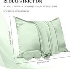 2 Pack Satin Pillowcase with Hidden Zipper, Adjustable Satin Eye Mask for Sleeping and Satin Volume Scrunchie for Hair and Skin, Standard Size (Green,Vintage Style)