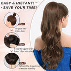 Ponytail Extension, Drawstring Ponytail Extension for Women 23 Inch Long Wavy Light Brown Pony Tails Hair Extensions Synthetic Clip in Ponytail Hairpiece for Women