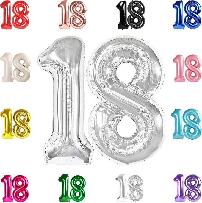 Silver Number 18 Balloon 40 Inch by IWERP