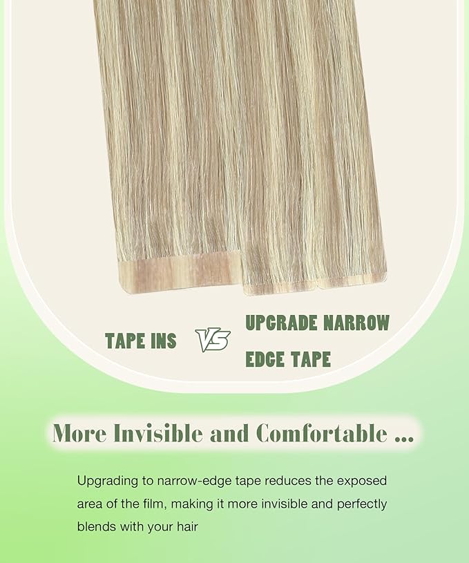 SURNEL Tape in Hair Extensions Human Hair Ash Blonde Highlight Bleach Blonde Tape in hair extensions 18 inch 20pcs 50g(#18P613-18)