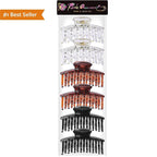 RC ROCHE 6 Pcs Double Claw Hair Clip Tooth Claw Clip Grip Tooth Jaw Clamps Thin Fine Hair Strong Hold No Slip Undo Clutchers for Women, Medium Clear Brown and Black