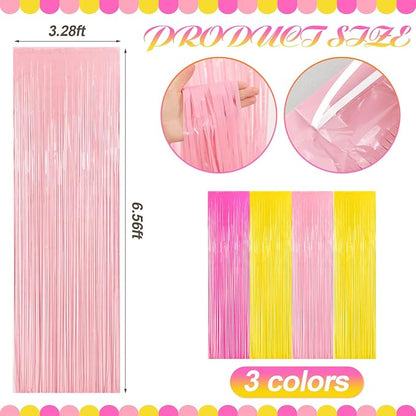 Frienda 4pcs Pink and Yellow Party Decorations 6.6ft Fringe Curtains Party - Image 2