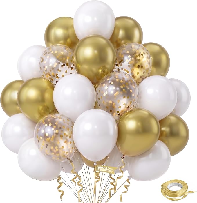 White Gold Balloons, Baby Shower, Anniversary, Graduation, Wedding Party by GoldenParty