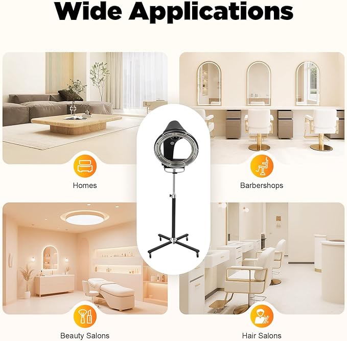 1KW Professional Hair Dryer, Salon Drying Perming Machine, 3 in 1 Orbiting Hair Steamer, Sit Under Salon Color Processor with Rolling Base