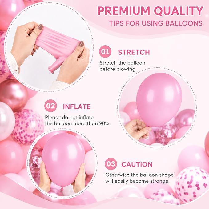 Pink Balloon Garland Kit 80Pcs 12 Inch Hot Pink, Light Pink, Confetti and Bow - Image 3