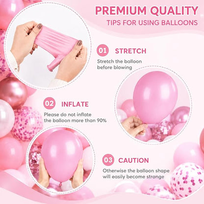 Pink Balloon Garland Kit 80Pcs 12 Inch Hot Pink, Light Pink, Confetti and Bow - Image 3