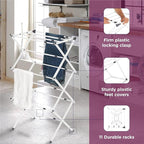BLACK+DECKER 3 Tier Expandable Collapsing Foldable Laundry Rack for Air Drying Clothing, Space Saving Heavy Duty Lightweight Metal Drying Rack(White)