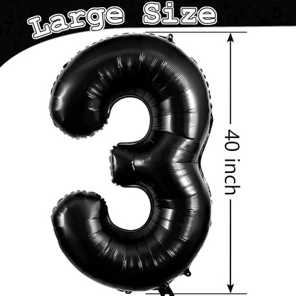 Black Number 3 Balloons 40 Inch Large Foil Balloons, Giant Number Balloon - Image 5