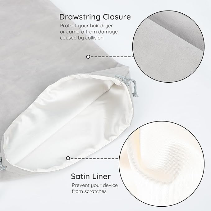 Segbeauty 2pcs Velvet Satin Bags with Drawstring, 15.7x11.8in Large Velvet Drawstring Bag Jewelry Bags with Satin Liner, 40x30cm Hair Dryer Storage Bag Pouch for Diffuser Clothes Gray