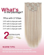 Moresoo Clip in Hair Extensions Remy Double Weft Human Hair Clip in Extensions Straight Hair Extensions for Women Ash Blonde Highlight with Blonde 7pcs 120g 24inch