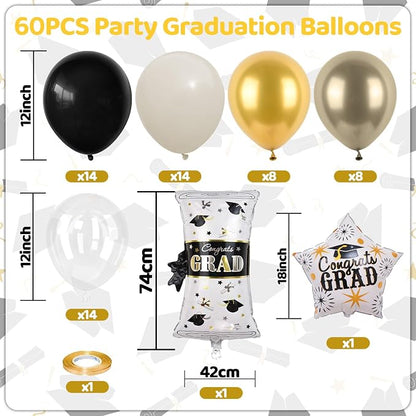 60pcs Black and Gold Graduation Balloons - Image 2