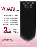 Moresoo Jet Black Real Human Hair Extensions Clip ins 26inch Double Weft Human Hair Clip in Extensions to Add length Jet Black Hair Extensions Clip ins Straight for Party 26inch 160g 7pcs