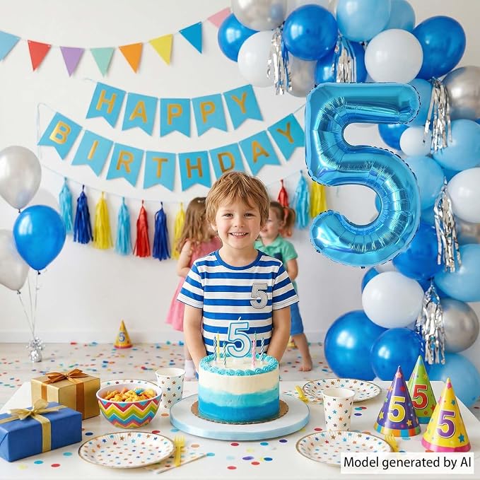 Light Blue Number 5 Balloon 40 Inch, Foil Numeral - Image 2