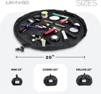 Lay-n-Go Cosmo Layflat Drawstring Cosmetic & Makeup Bag Organizer - Portable Drawstring Bag w/Zipper Pocket, Makeup Loops & More - Durable, Machine Washable Toiletry Bag for Travel (20", Black)