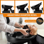 Salon Shampoo Bowl and Chair Set, Shampoo Barber Backwash Chair, Adjustable Splash-Proof Ceramic Bowl Hair Washing Station for Spa Beauty Salon