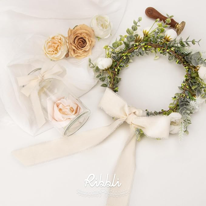 Ribbli 3 Rolls Ivory Ribbon 1.5 Inch x 18Yards Cream White Handmade Cotton - Image 4