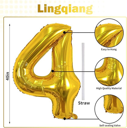 Gold Number 40 Birthday Balloons, 40 Inch Large Gold Mylar Foil Number 4 and 0 - Image 2