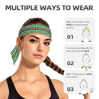Boys Girls Sports Sweatbands, Boho Style Long Hair Band for Running Travel Spa, Lovely Ethnic Aztec Turquoise Geometric Indiana Western Southwest Pattern Headdress Hair Decor