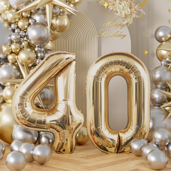 AULE 40 Inch Light Gold 40 Balloon Number Foil 0-9 Birthday Big Numbers | - Image 2