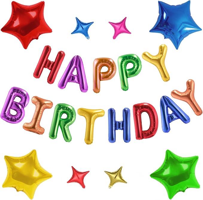 CANREVEL Happy Birthday Banner Decorations + 8Pcs Star Balloons, Rainbow | by CANREVEL