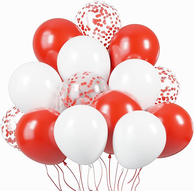 KBZVNAF Red and White Latex Balloons 60 Pack 12 inch | Red White Confetti Party by KBZVNAF