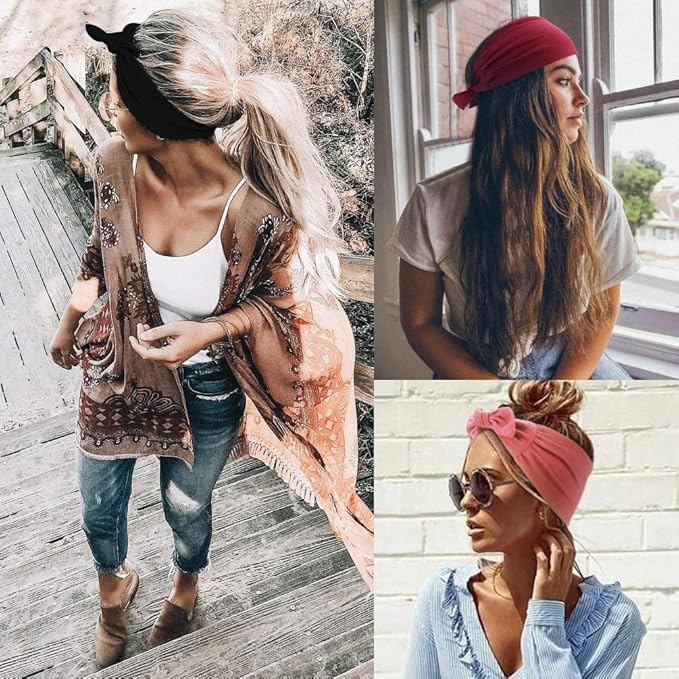 DRESHOW 6 PCS Adjustable Headbands for Women Knotted Headbands Elastic Non-Slip Fashion Hair Bands for Workout Sports Running Yoga