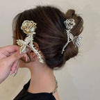 Rose Metal Flower Hair Clips, 1Pcs 4.52Inch Elegant Non-Slip Hair Accessory for Thin Thick Hair for Women & Girls (Gold Rose)