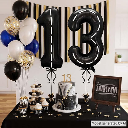 Black and White Stripes Number 13 Balloon 40 Inch, Track Road Digit Decor | - Image 3