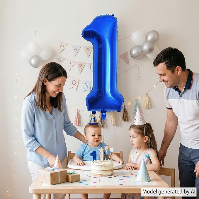 Navy Blue Number 1 Balloon 40 Inch, Shiny Foil Digit Party Supplies | Gorgeous - Image 6