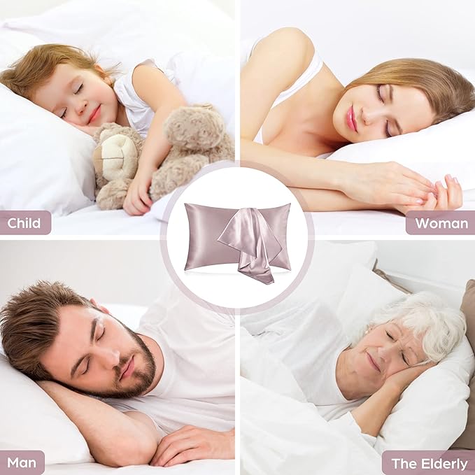 Silk Pillowcase for Hair and Skin, 2 Pack 100% Mulberry Silk Pillowcase 25 Momme, 600 Thread Count, Both Side Pure Silk Pillow Cover with Hidden Zipper (ApricotGray, Queen 20''×30'')