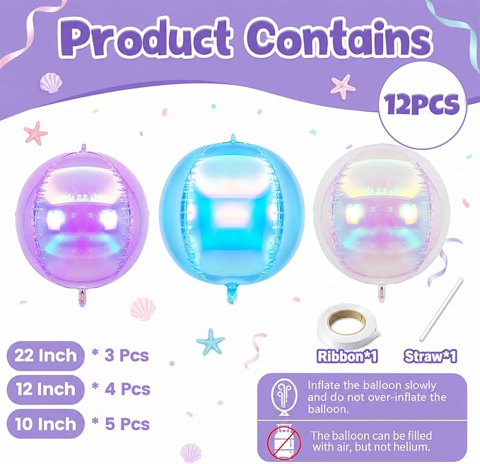 Biapian 12 Pcs Pastel Iridescent Round Balloons, Different Size Holographic - Image 2